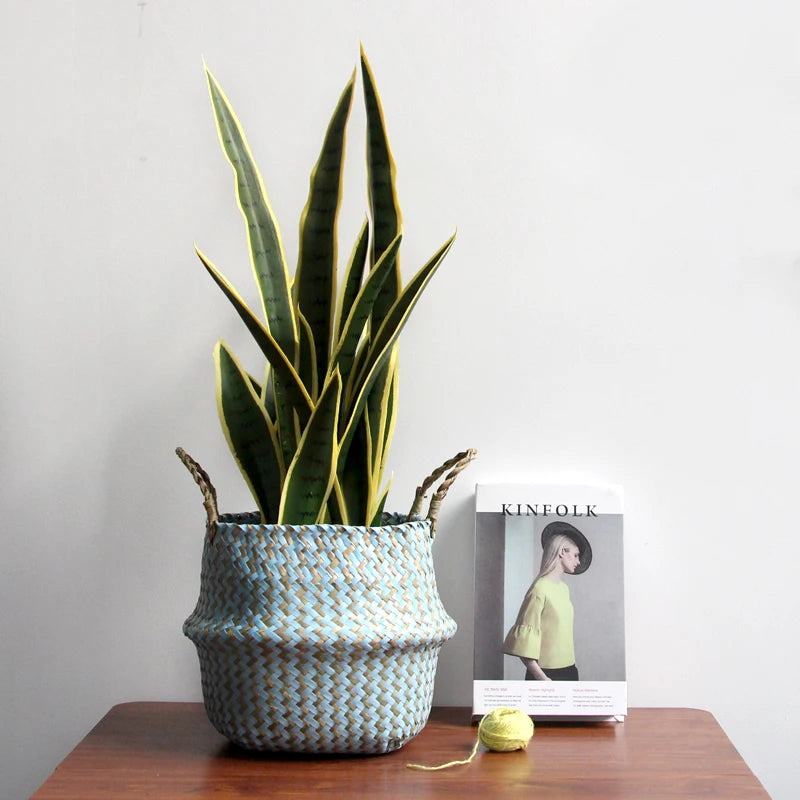 Striped Wicker Storage Basket