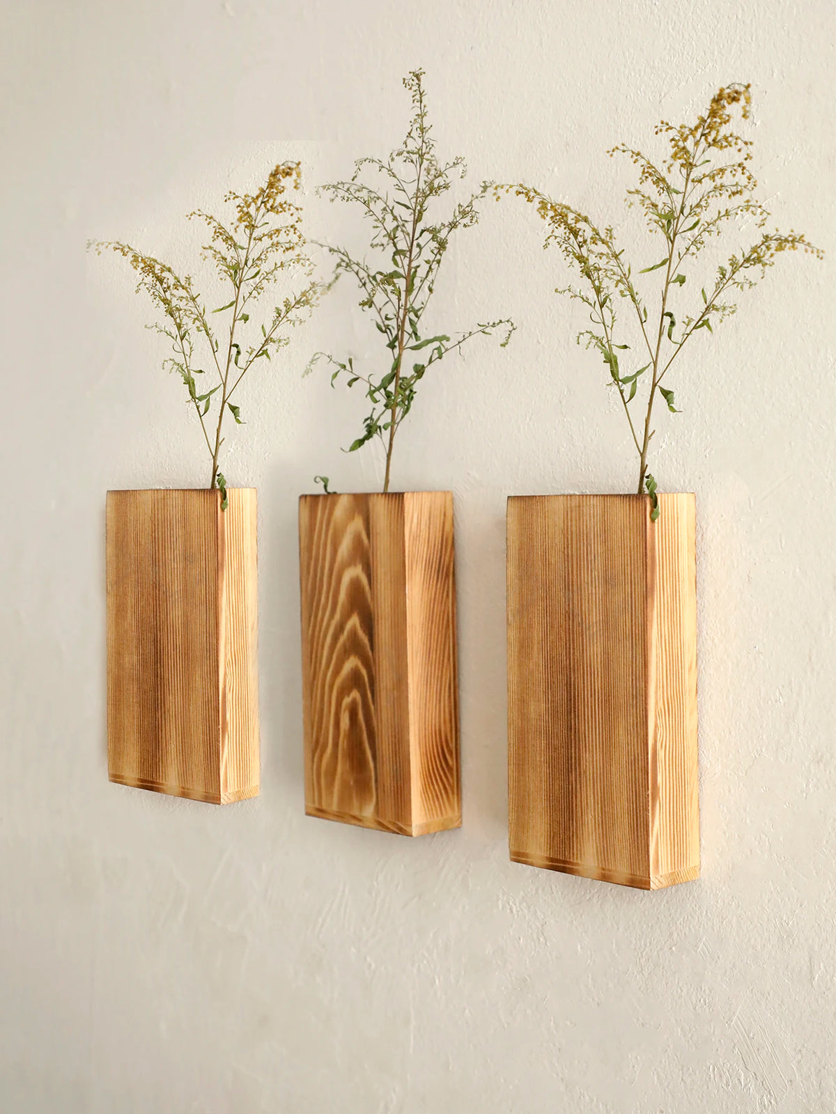 Rustic Wooden Wall-Mounted Vases | Farmhouse Flower Holders for Dried & Faux Botanicals