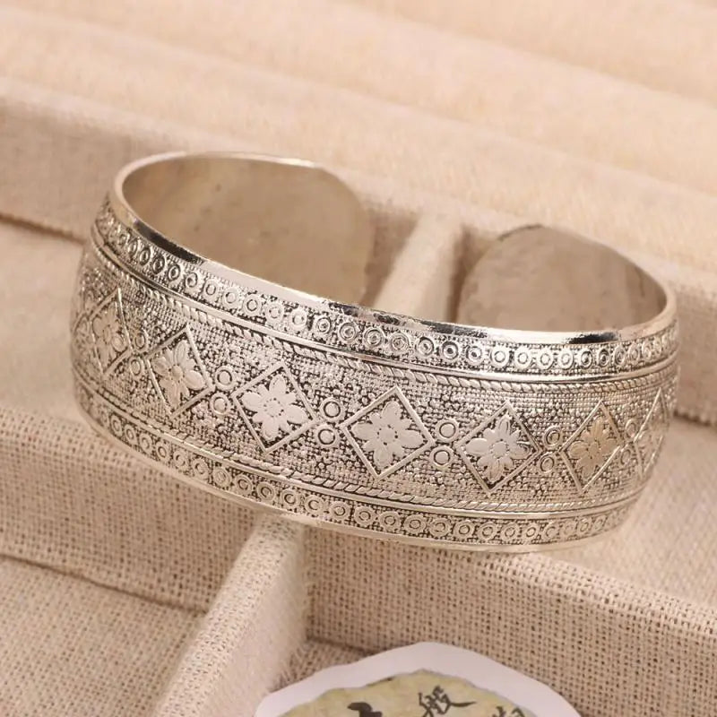 Carved Flower Wide Bracelet