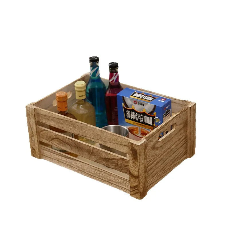 Retro Solid Wood Storage Basket Set