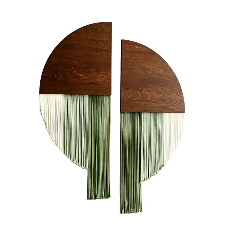 Hand Woven Cotton Macrame Wall Hanging with Wooden Stick Tassel