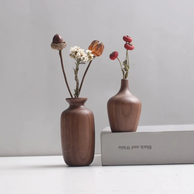 Handcrafted Walnut Wood Mini Vase — Minimalist Dried Flower Holder
