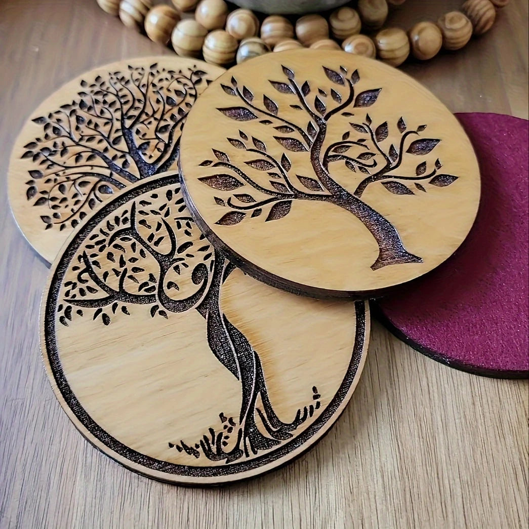 Tree of Life Wooden Coasters, Set of 8