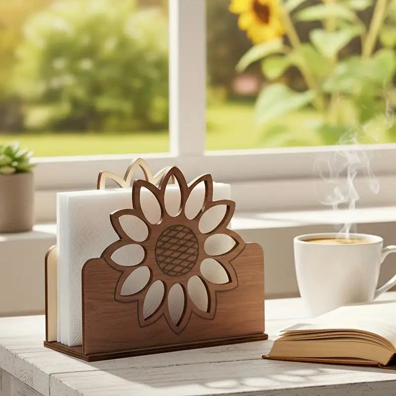 Wooden Sunflower Napkin Holder | Farmhouse Dining Table & Countertop Décor