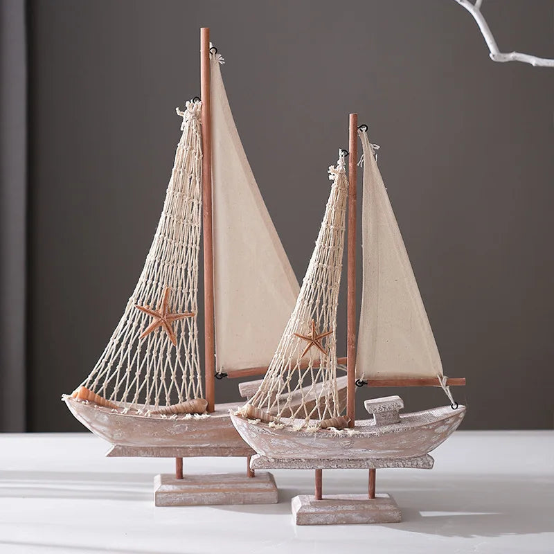 Mediterranean Style Wooden Sailing Boat Ornaments