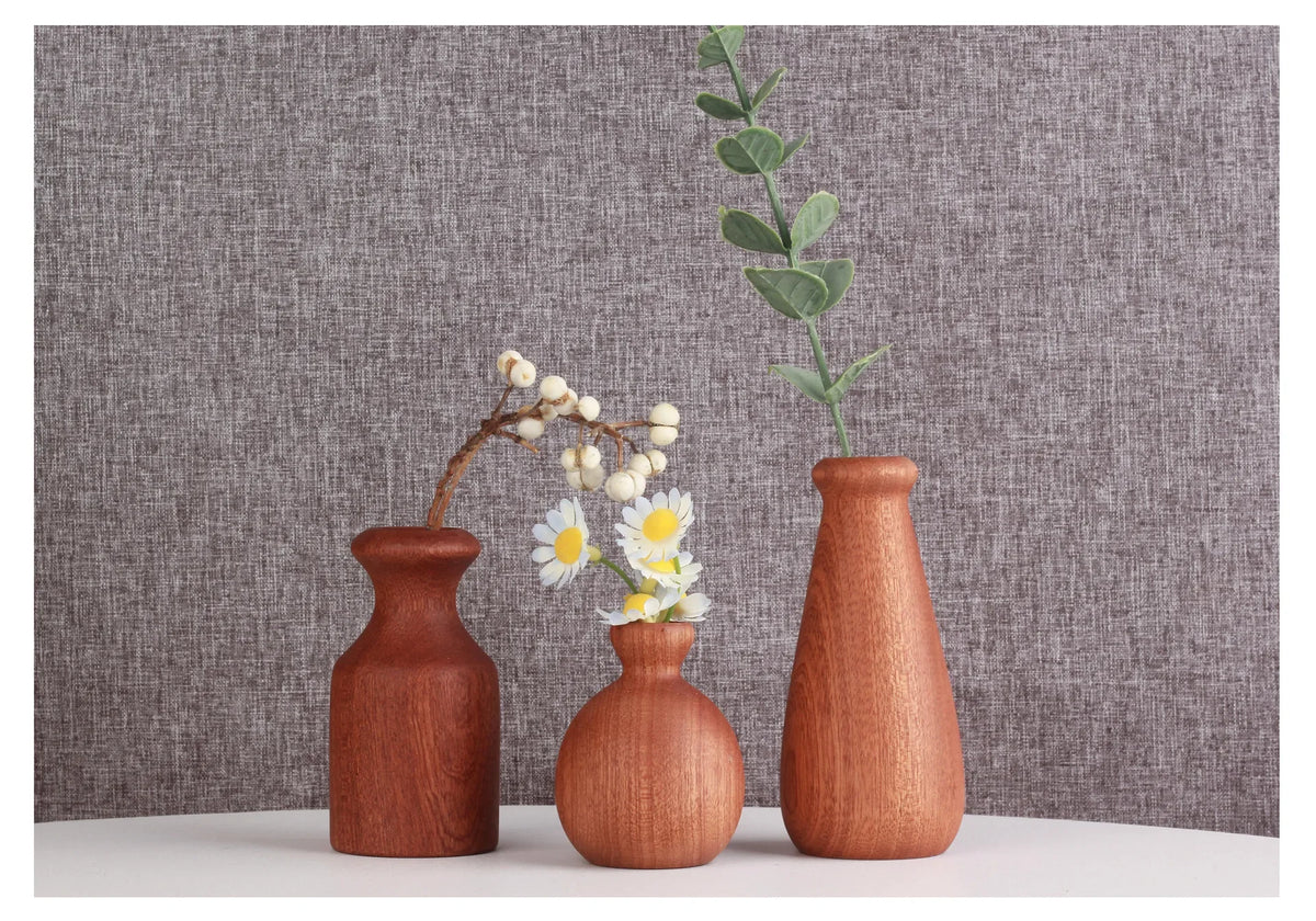 Wooden Flower Vase With Solid Wood Flowers
