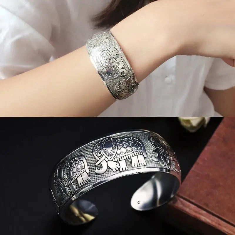 Carved Flower Wide Bracelet