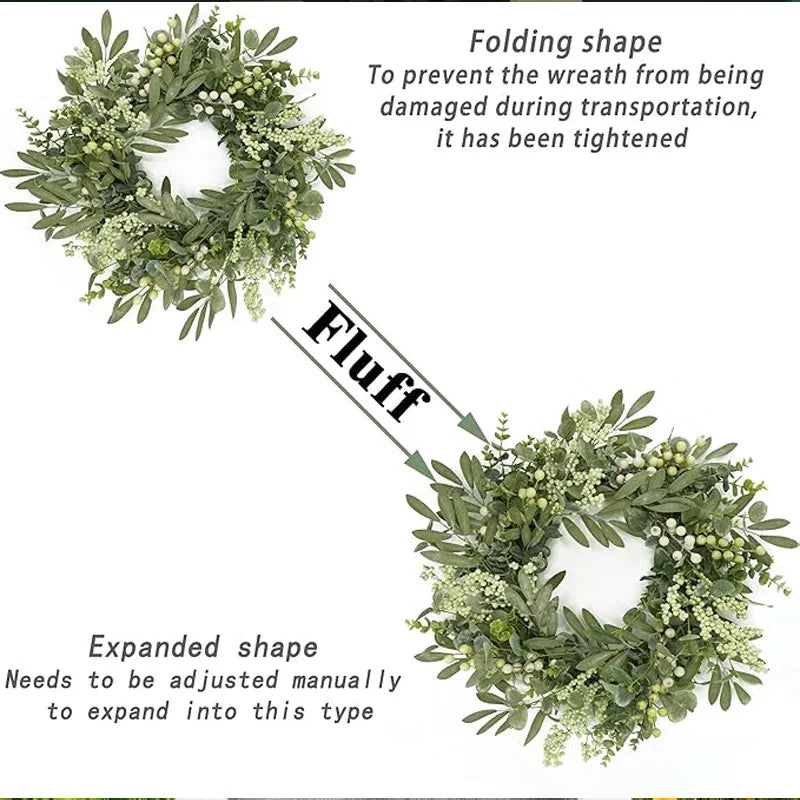 Green Eucalyptus Wreath with Olive Leaves & Mixed Berries | Farmhouse Décor