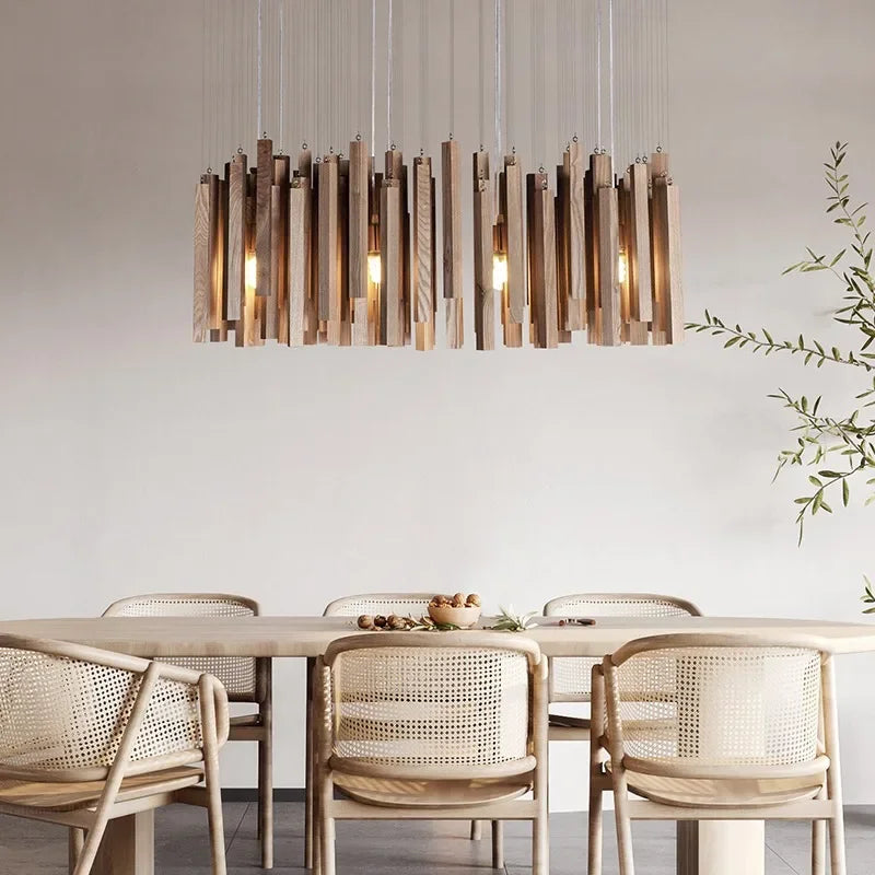 Solid Wood Farmhouse Pendant Chandelier | Dining Room & Kitchen Hanging Light