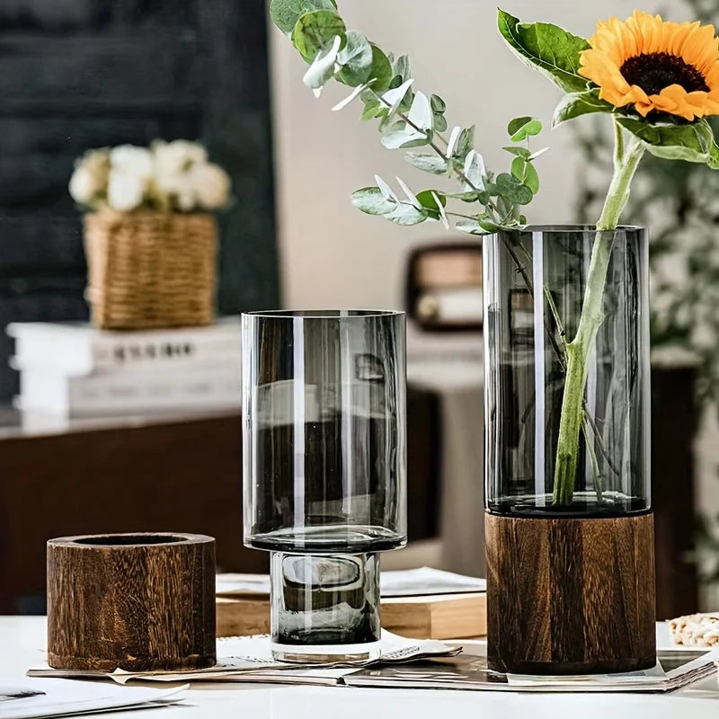 Elegant Glass Vase with Wooden Base
