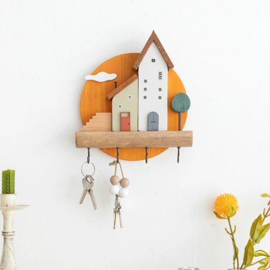 Wooden Wall Key Hook Shelf