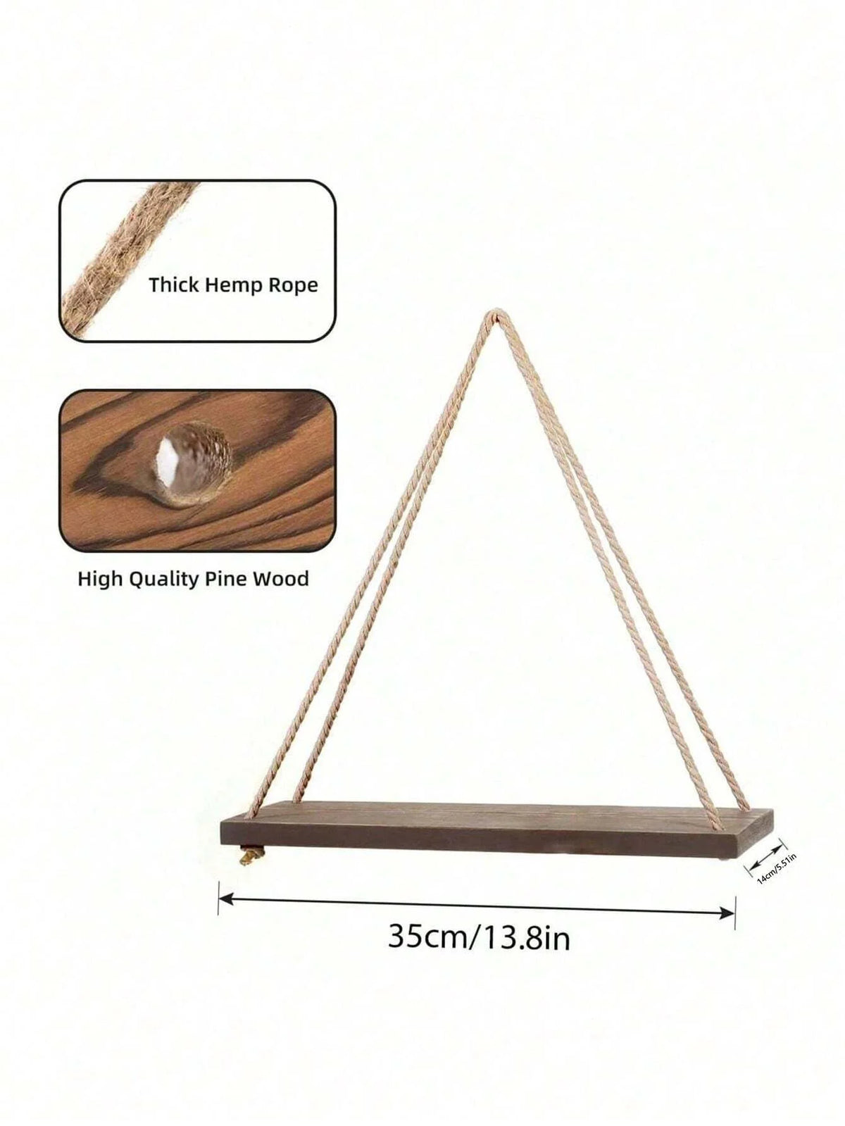 Wooden Swing Hanging Hemp Rope Shelve