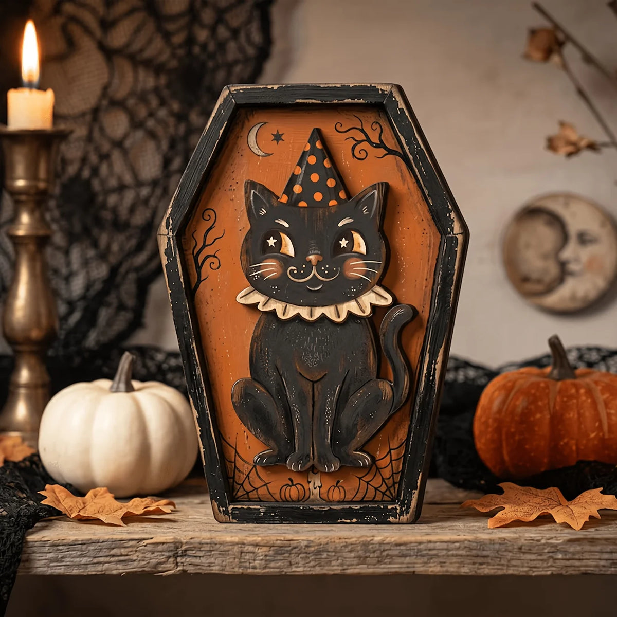 Flat Printed Retro Halloween Wooden Plaque