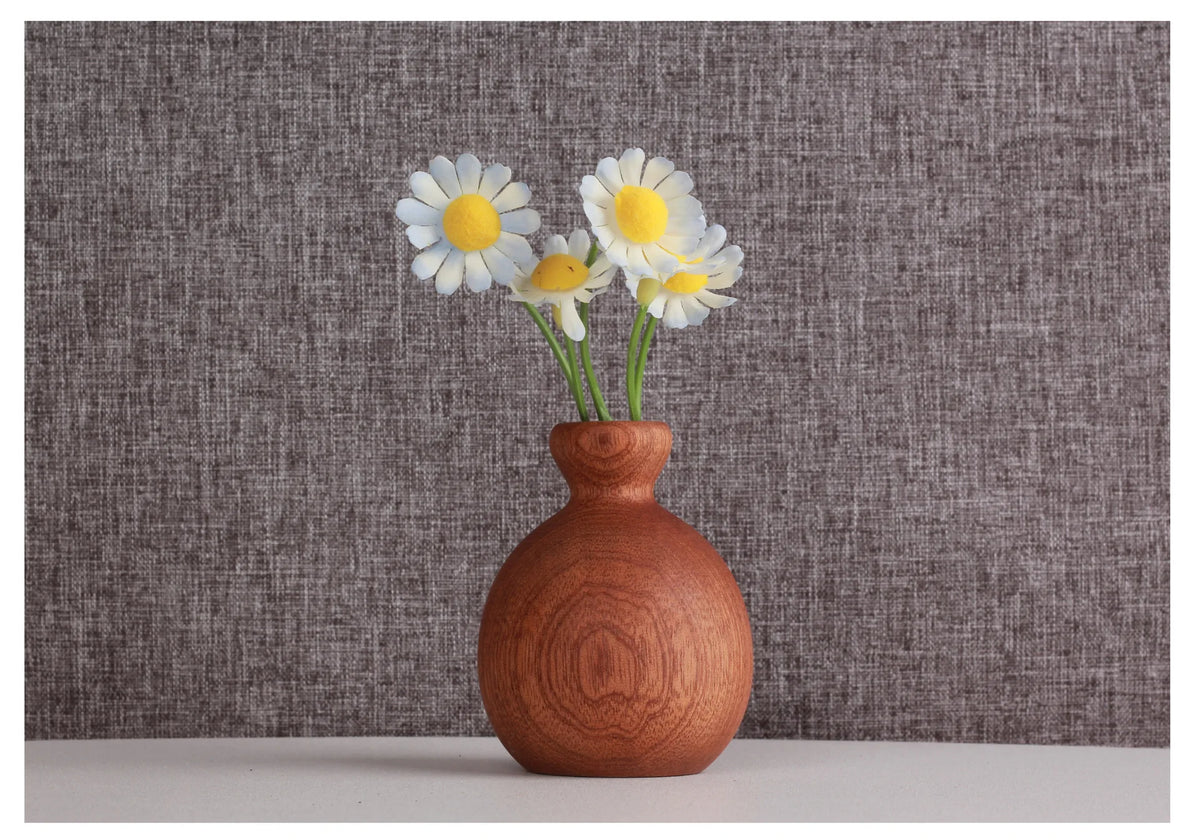 Wooden Flower Vase With Solid Wood Flowers
