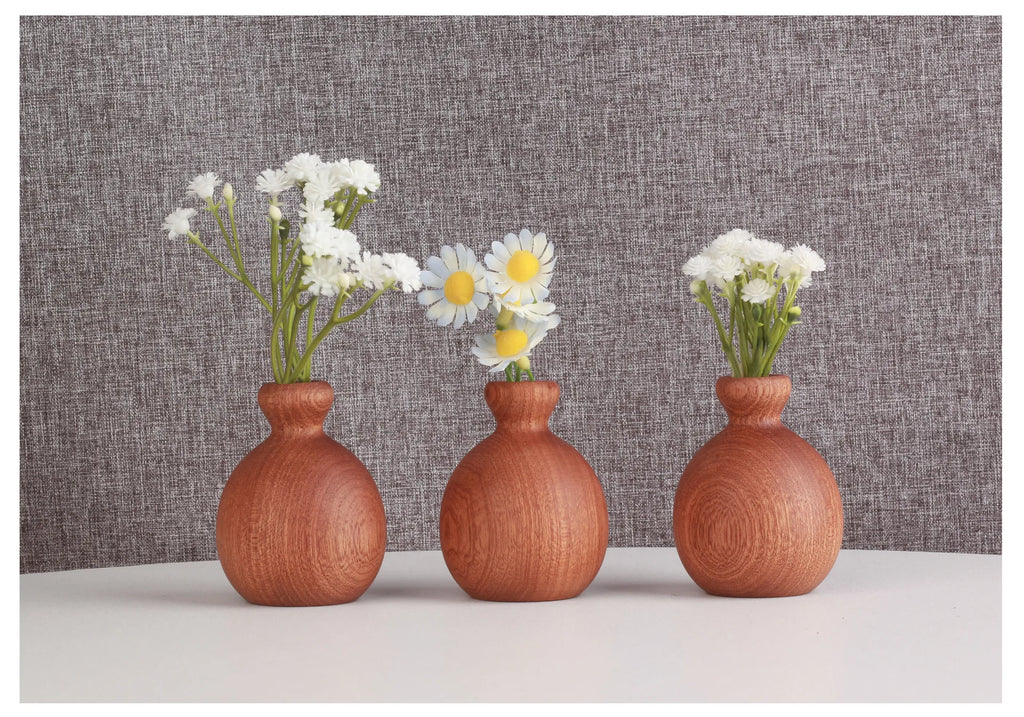 Wooden Flower Vase With Solid Wood Flowers