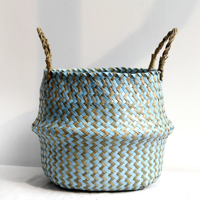 Striped Wicker Storage Basket