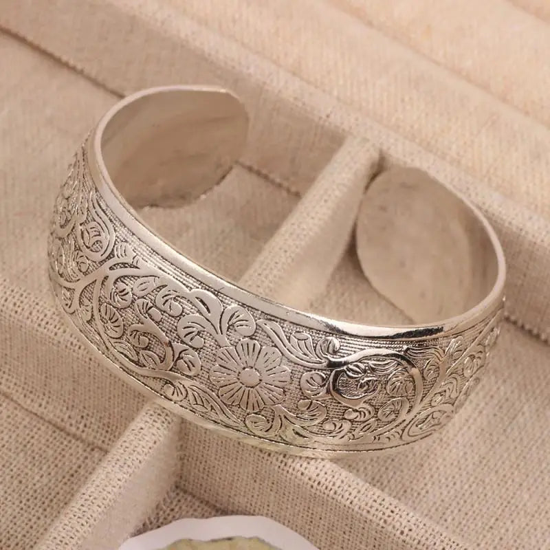Carved Flower Wide Bracelet