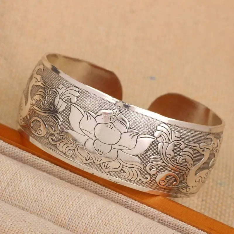 Carved Flower Wide Bracelet