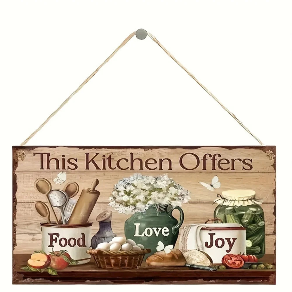 Rustic Wooden Kitchen Wall Sign — "This Kitchen Offers Food Love Joy"