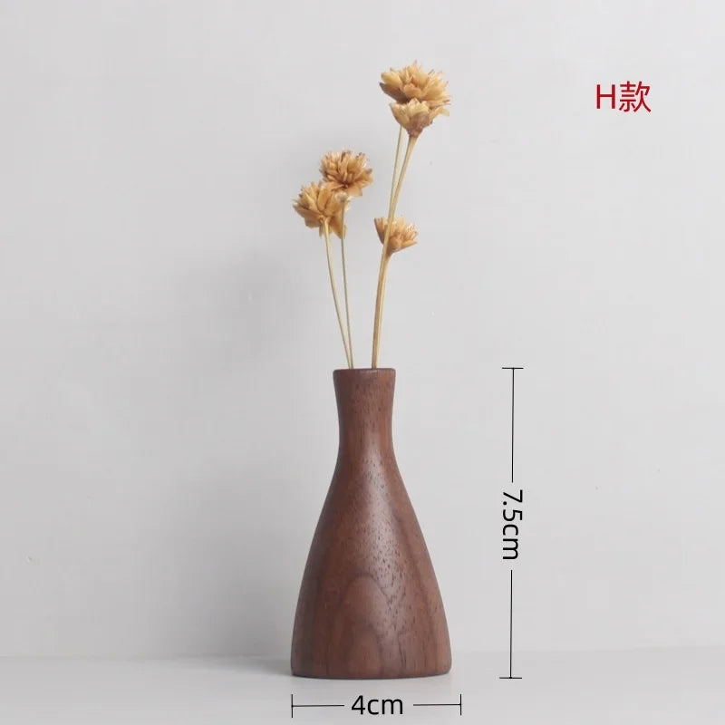 Handcrafted Walnut Wood Mini Vase — Minimalist Dried Flower Holder