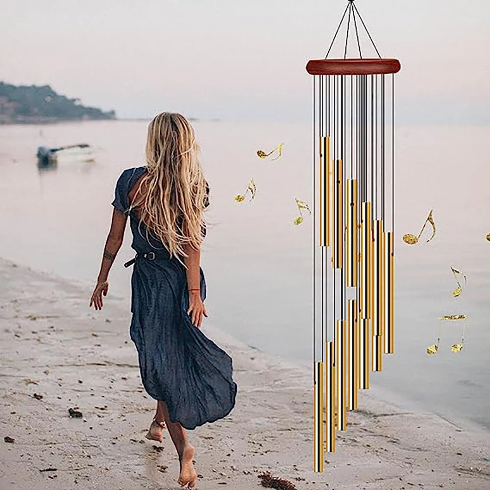 12-Tube Aluminum Wind Chimes with Gold & Silver Bells