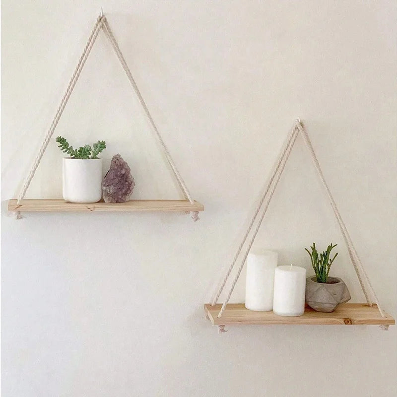 Wooden Swing Hanging Hemp Rope Shelve