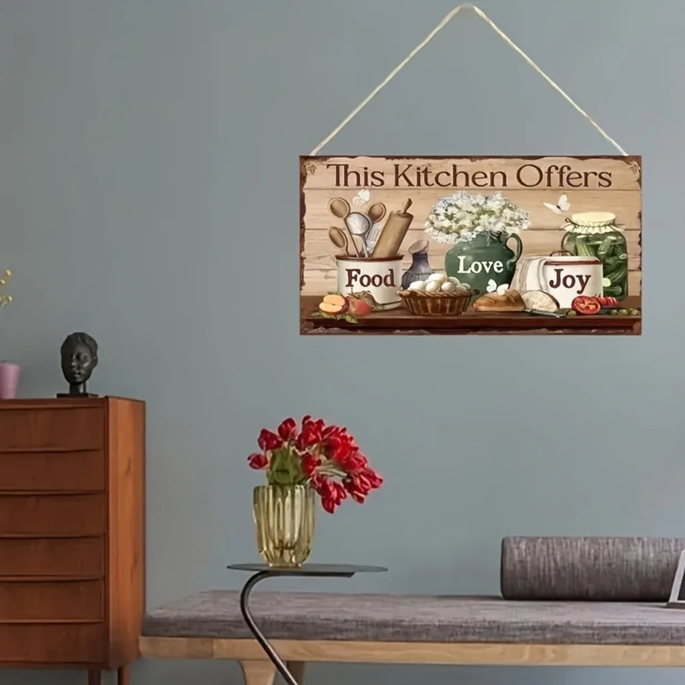Rustic Wooden Kitchen Wall Sign — "This Kitchen Offers Food Love Joy"
