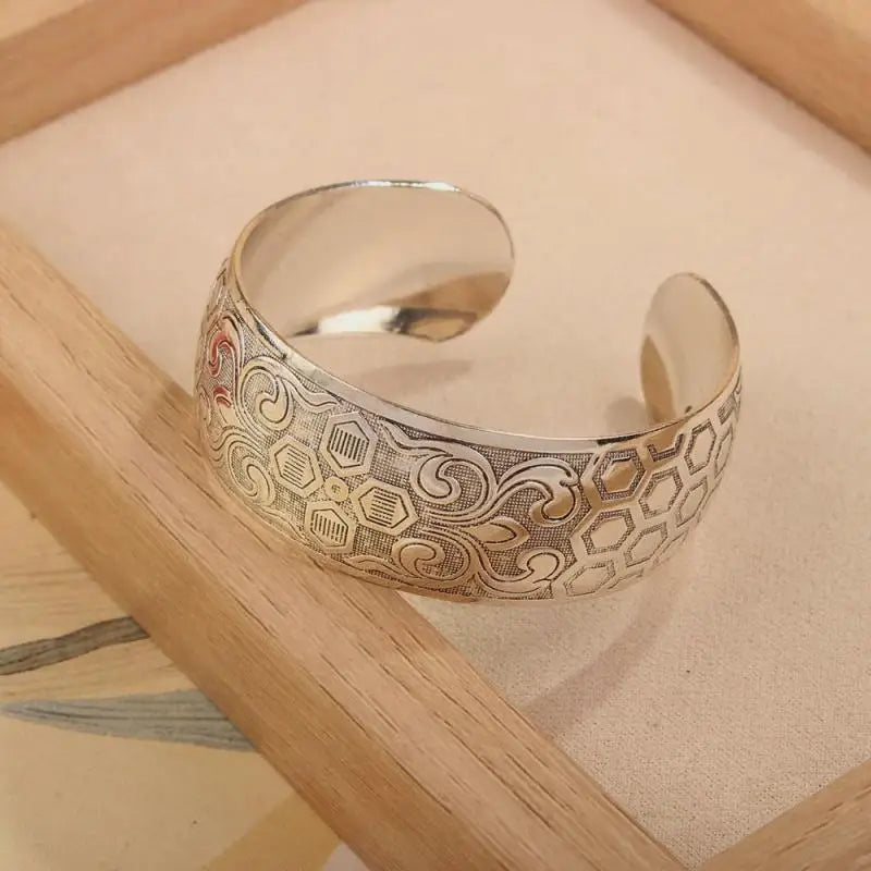 Carved Flower Wide Bracelet