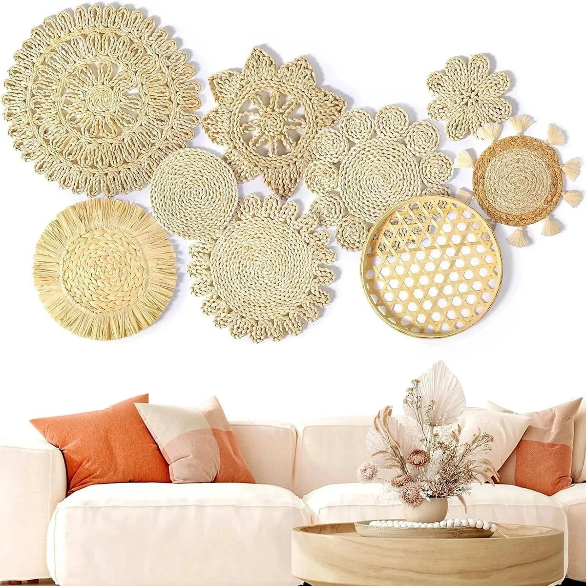 Straw Woven Wall Hanging Set