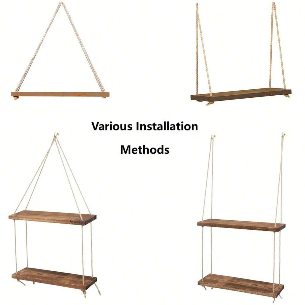 Wooden Swing Hanging Hemp Rope Shelve