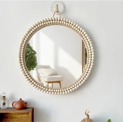 Mirror Decorated with Wooden Beads