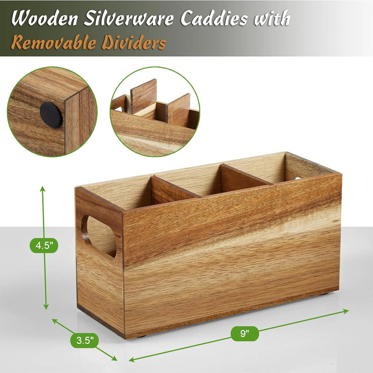 Wooden Utensil & Cutlery Countertop Organizer | 3 Adjustable Compartments