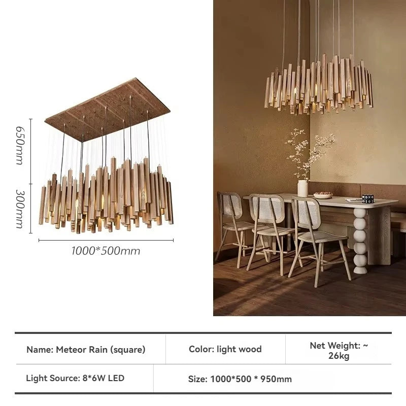 Solid Wood Farmhouse Pendant Chandelier | Dining Room & Kitchen Hanging Light