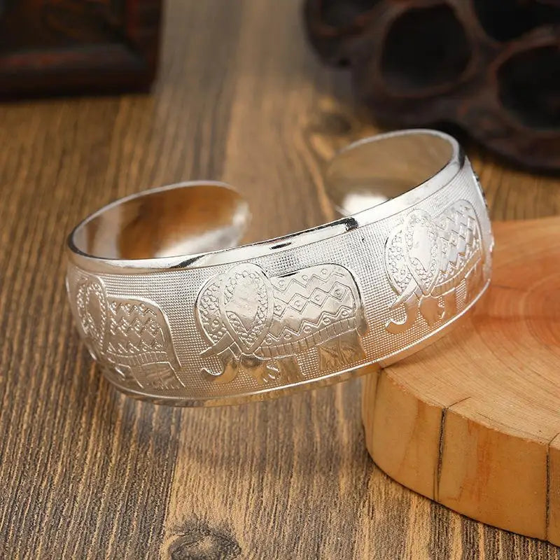 Carved Flower Wide Bracelet