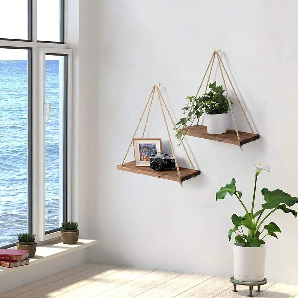 Wooden Swing Hanging Hemp Rope Shelve