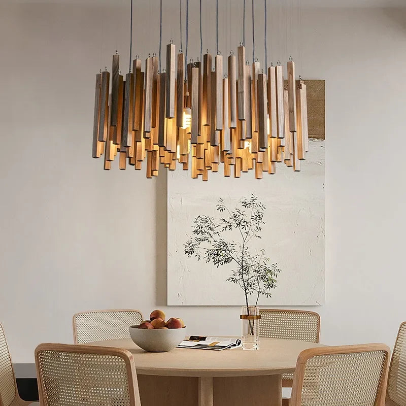 Solid Wood Farmhouse Pendant Chandelier | Dining Room & Kitchen Hanging Light