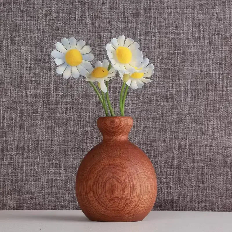 Wooden Flower Vase With Solid Wood Flowers