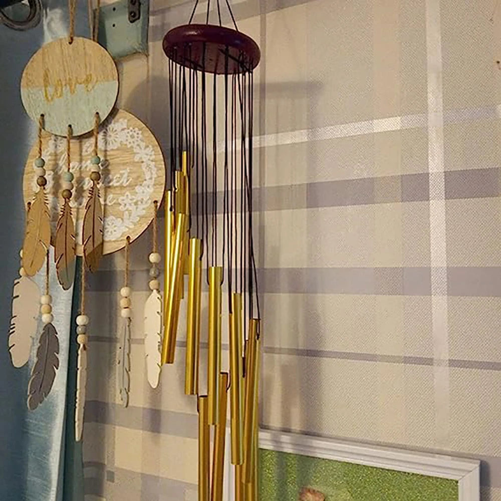 12-Tube Aluminum Wind Chimes with Gold & Silver Bells
