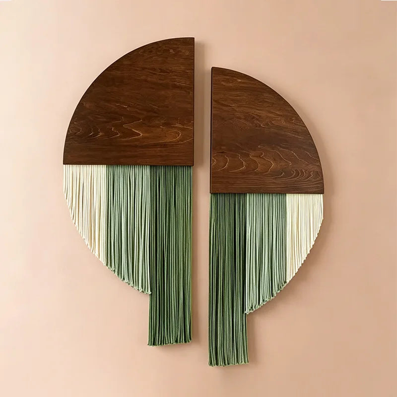 Hand Woven Cotton Macrame Wall Hanging with Wooden Stick Tassel