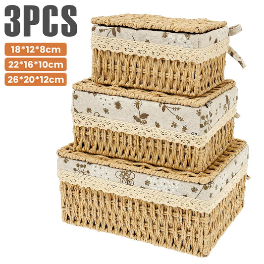Stackable Rattan Storage Baskets, Set of 3