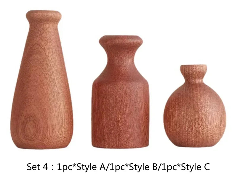 Wooden Flower Vase With Solid Wood Flowers