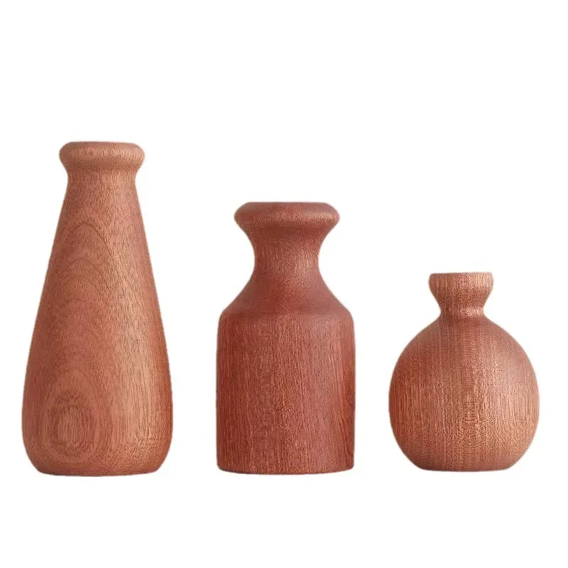 Wooden Flower Vase With Solid Wood Flowers