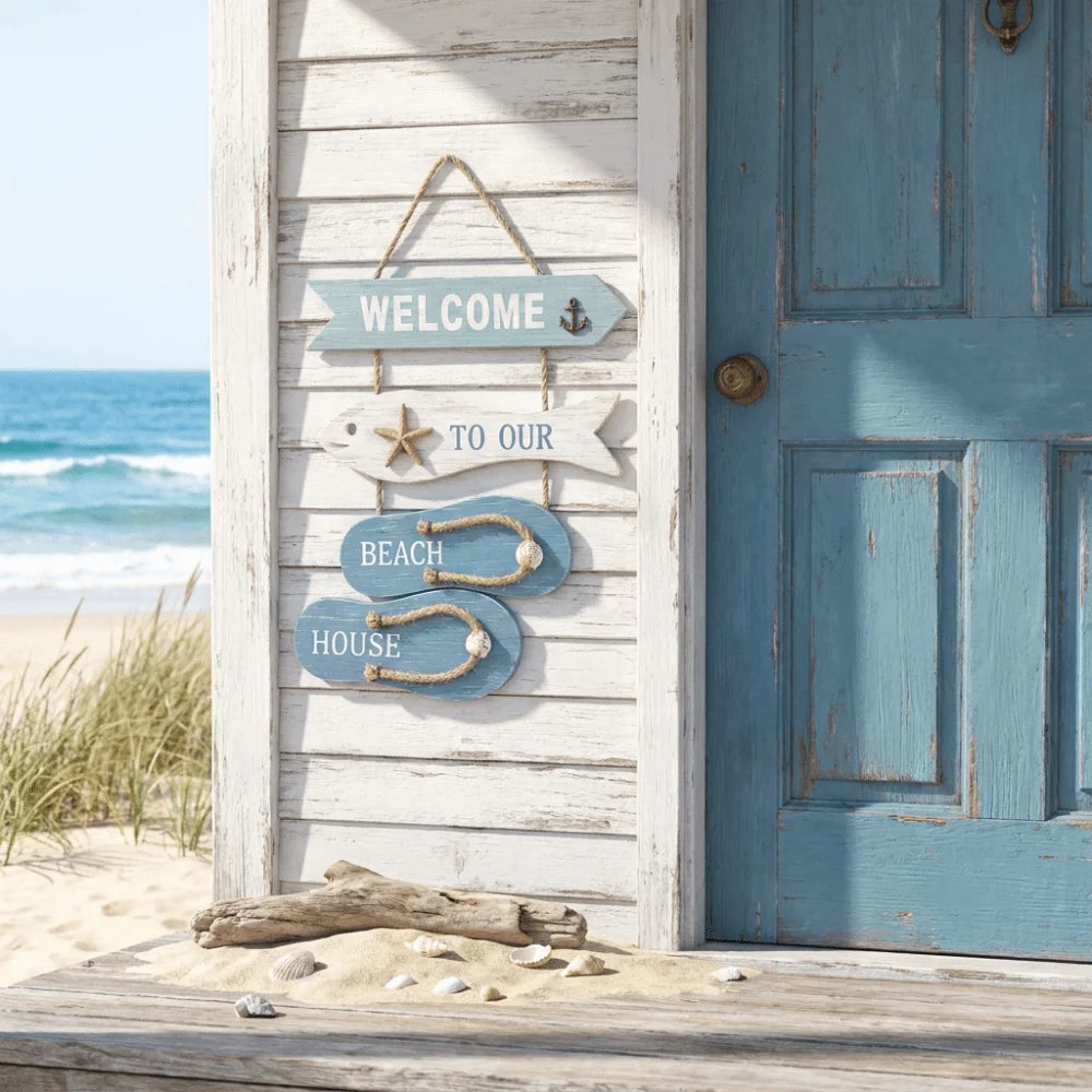 Coastal Wooden Flip Flop Wall Hanging | Ocean-Themed Farmhouse Décor
