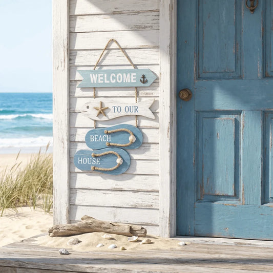 Coastal Wooden Flip Flop Wall Hanging | Ocean-Themed Farmhouse Décor