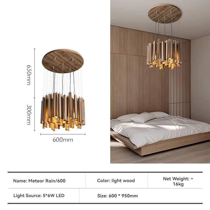 Solid Wood Farmhouse Pendant Chandelier | Dining Room & Kitchen Hanging Light