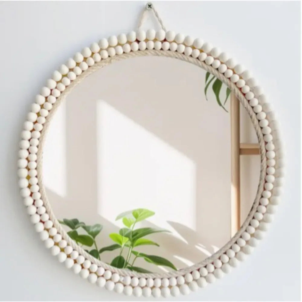 Mirror Decorated with Wooden Beads