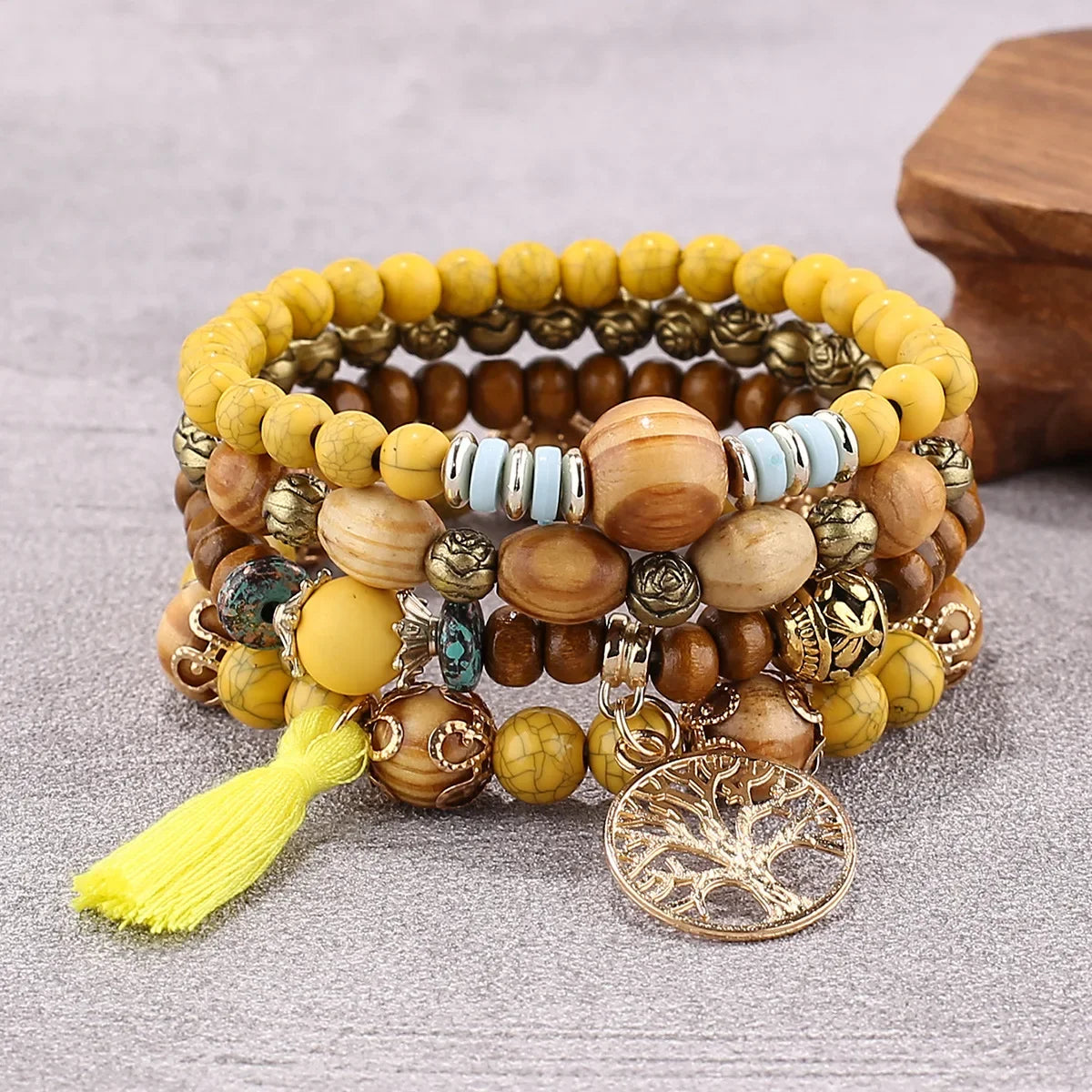 Tree of Life Wood Bead Bracelet