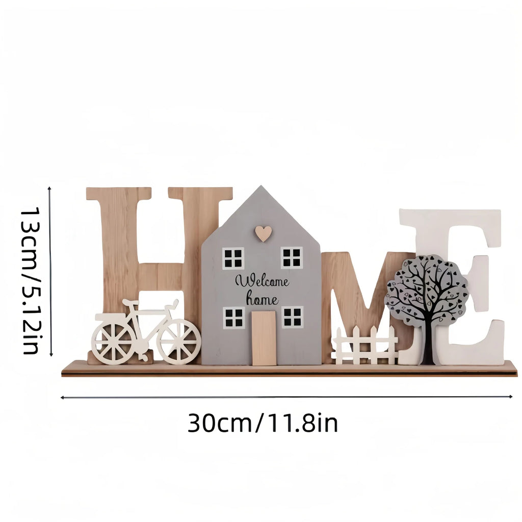 Wooden HOME Ornament with Cute House Bicycle & Tree
