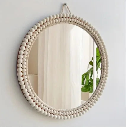 Mirror Decorated with Wooden Beads