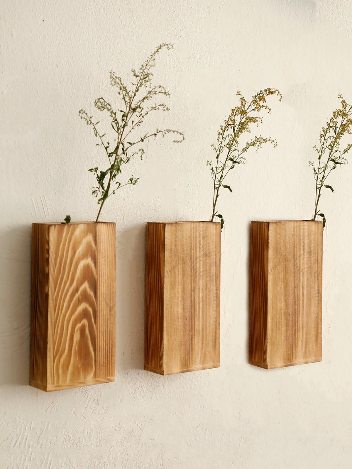 Rustic Wooden Wall-Mounted Vases | Farmhouse Flower Holders for Dried & Faux Botanicals